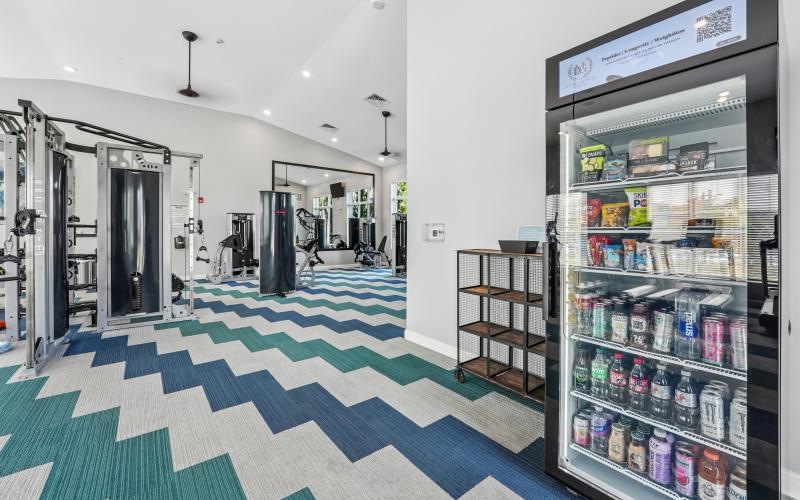 a gym with food in a refrigerator