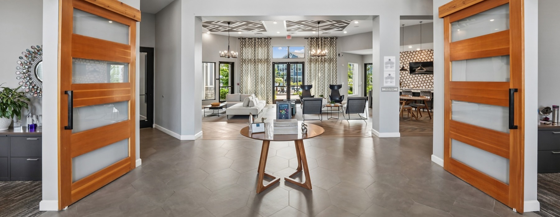 a foyer with a table